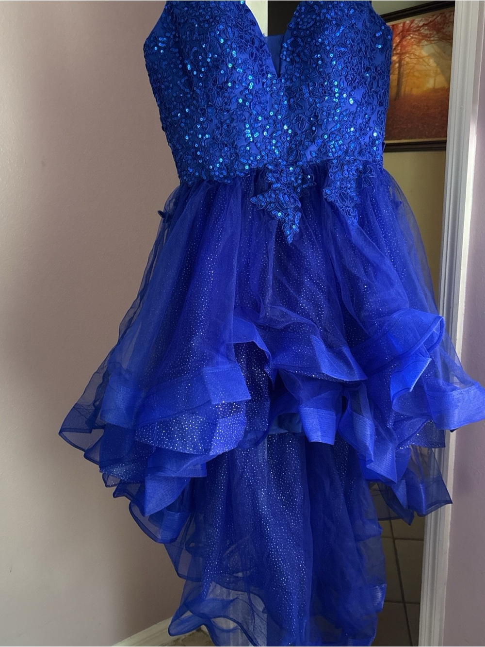 Sparkle Ruffle Prom Dress - Royal Blue